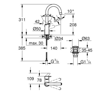 Смеситель для раковины с донным клапаном Grohe Eurosmart 23970 003 (23970003) хром 