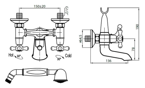 Смеситель для ванны Cezares Retro RETRO-C-VD1-03