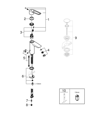 Смеситель для раковины без донного клапана Grohe Eurosmart New 23987 003 (23987003) хром