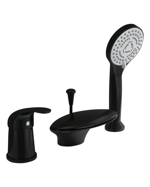 Смеситель на борт ванны однорычажный с душевым набором Orange Iris M41-333b черный