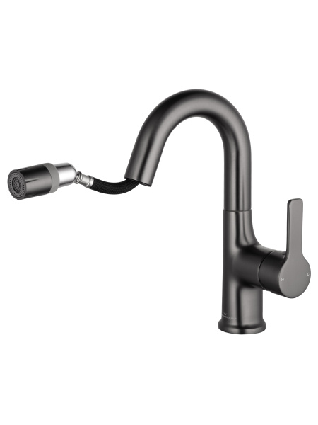 Смеситель для раковины с выдвижным изливом WONZON & WOGHAND, темный графит WW-FE01L212-BGG Смеситель для раковины с выдвижным изливом WONZON & WOGHAND, темный графит WW-FE01L212-BGG