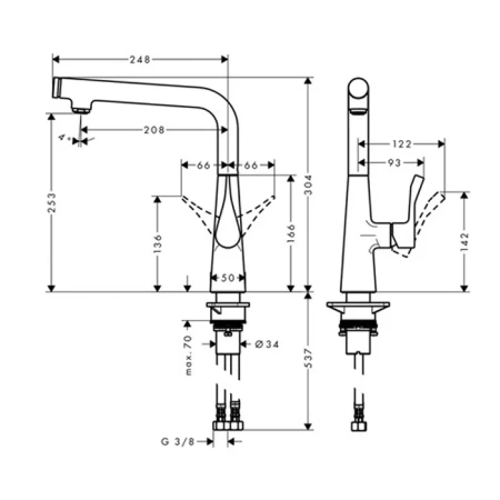 Смеситель для кухни Hansgrohe Metris Select 14847800 нержавеющая сталь