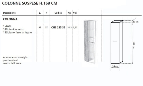 Шкаф-пенал подвесной Cerasa Velvet VECH321535P1 Tavolato Biscotto/SX