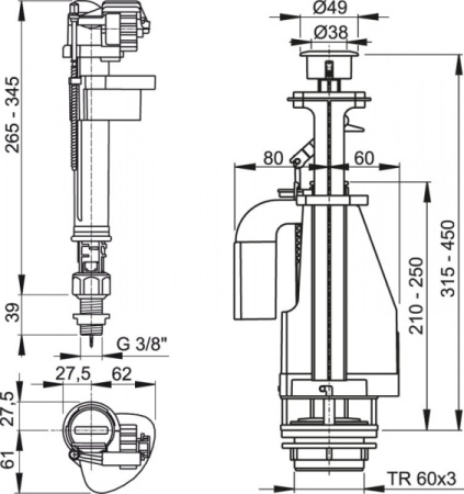 Арматура для бачка унитаза AlcaPlast SA08S 3/8"
