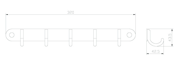 Планка настенная узкая 5 крючков RUSH Bianki BI76253