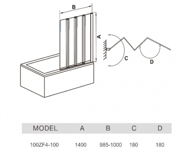 Шторка на ванну WeltWasser 100ZF4-100 WW100 (10000002757)