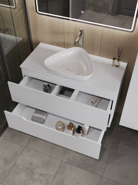 Тумба с раковиной подвесная 100 см, Orange Line Li-100TuwMDF+B07-500W белый