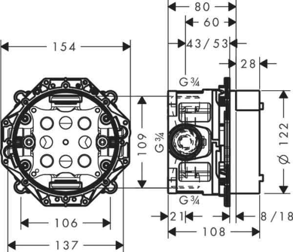 Скрытая часть с запорными клапанами Axor iBox universal 01750180