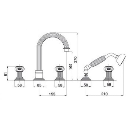 Смеситель на борт ванны Cezares APHRODITE-BVD-03/24-O