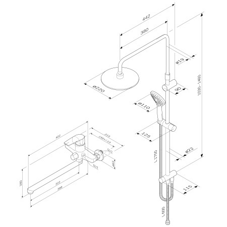 Душевая система с изливом Am.Pm Gem F40890A94