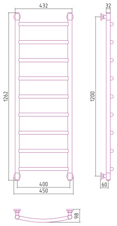 Полотенцесушитель Водяной Выгнутая Сунержа Галант + (120х40) Золото 03-0200-1240
