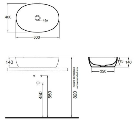Раковина накладная (60х40) Azzurra Elegance ELLA060400C0BI/(ECI60 bi*0)