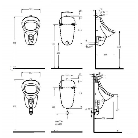 Писсуар подвесной с внешним подводом воды beWash Eri 37108201