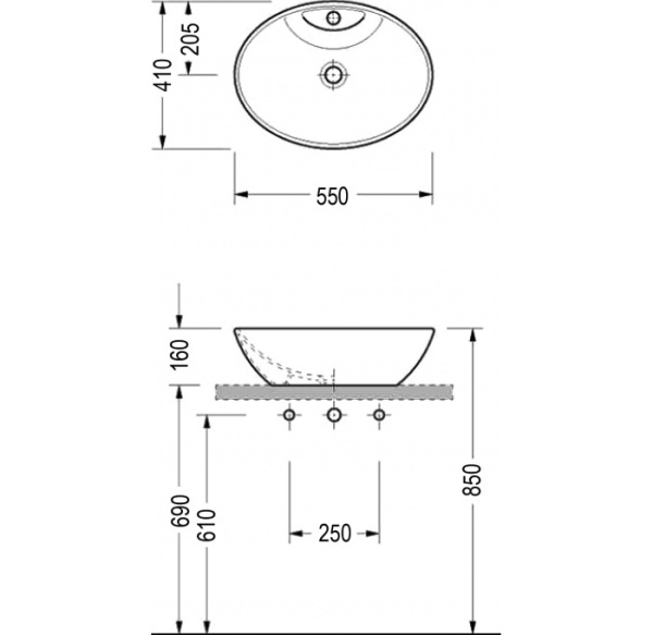 Раковина накладная (55х41) Serel CH34