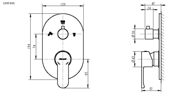 Смеситель для ванны встроенный Bravat New Moon P69191C-RUS Смеситель для ванны встроенный Bravat New Moon P69191C-RUS