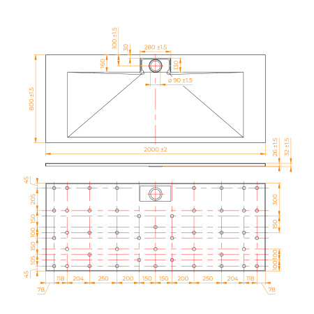Душевой поддон (200х80) RGW TKS-Gr 553802820-12