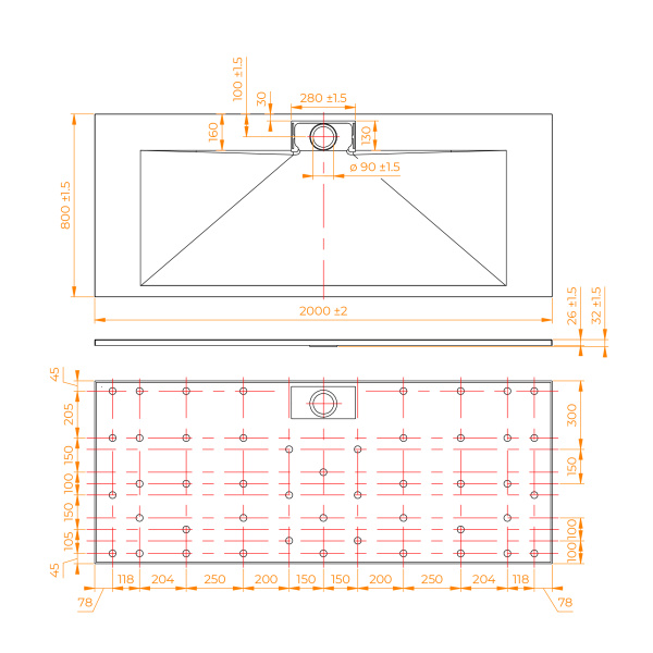Душевой поддон (200х80) RGW TKS-W 553802820-01