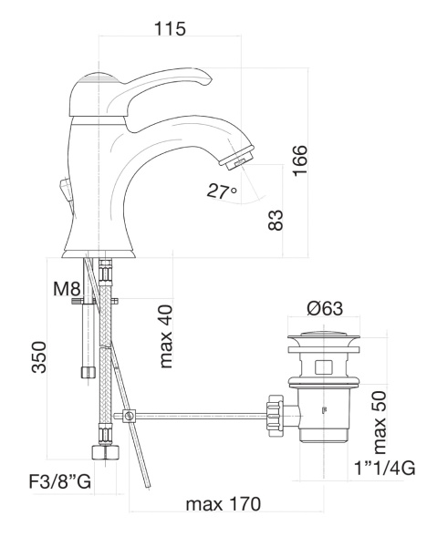 Смеситель для раковины Webert Aurora AU830102015, хром Смеситель для раковины Webert Aurora AU830102015, хром