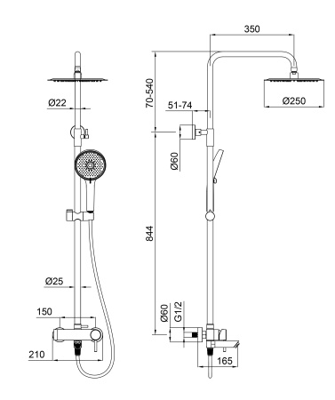Душевая система WONZON & WOGHAND FORZA, темный графит WW-739032-BGM