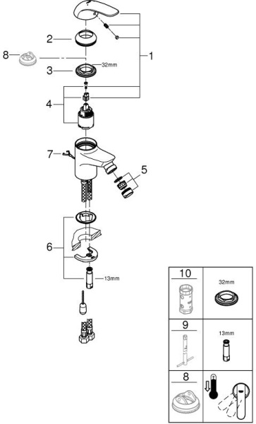 Смеситель для биде однорычажный Grohe Euroeco 32882 000 (32882000) хром