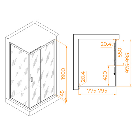 Душевой уголок (100х80) RGW Passage PA-245 410824580-11 прозрачное