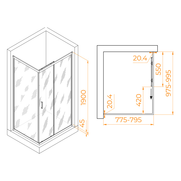 Душевой уголок (100х80) RGW Passage PA-245B 410824580-14 прозрачное