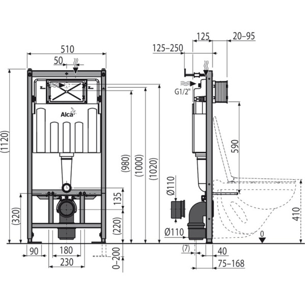 Скрытая система инсталляции для унитаза AlcaPlast Sadromodul AM101/1120-0001