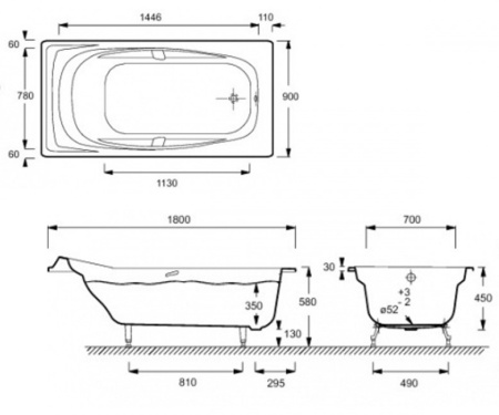 Ванна чугунная (180x90) Jacob Delafon Super Repos  E2902-00  