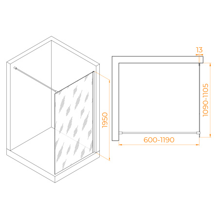 Душевая перегородка 110 см RGW WA-010 B Walk-in 351001011-14 прозрачное