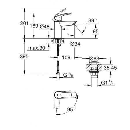 Смеситель для раковины с донным клапаном Grohe Eurosmart CoolStart 23924 003 (23924003) хром