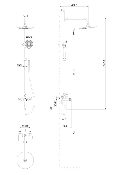 Душевая система WONZON & WOGHAND CLICK, белый матовый WW-N3S962-MW