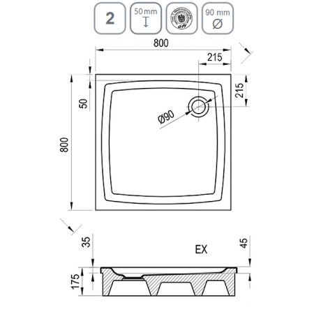Душевой поддон Ravak Perseus 80 EX A024401310