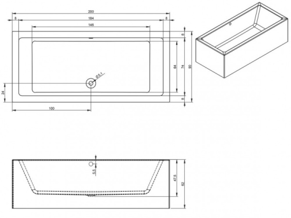Ванна акриловая Riho Lugo Plug & Play (200х90) L B137015005