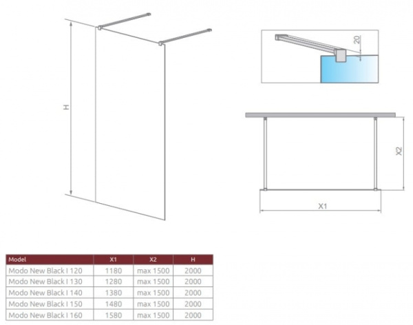 Душевая перегородка RADAWAY Walk-in Modo New Black II 389124-54-01