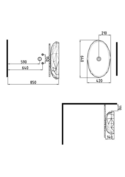 Раковина накладная (64х42) Bien Moly MLLG06201FD0W3000
