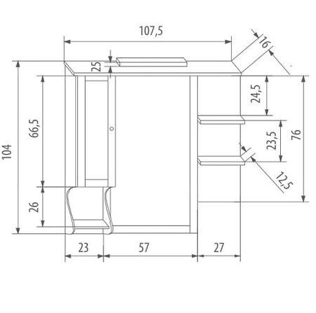 Зеркало со шкафчиком Eban FCPLS107DPGpergamon*1