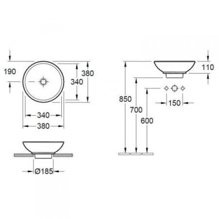 Раковина накладная Villeroy & Boch Loop & Friends (51480001) (38 см)