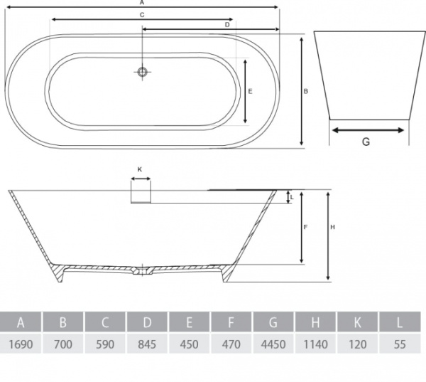 Ванна из литого мрамора ALPEN Bergamo 170 в комплекте с сифоном BER-170M Ванна из литого мрамора ALPEN Bergamo 170 в комплекте с сифоном BER-170M
