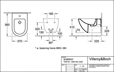 Биде подвесное Villeroy & Boch Subway Plus 740000R1