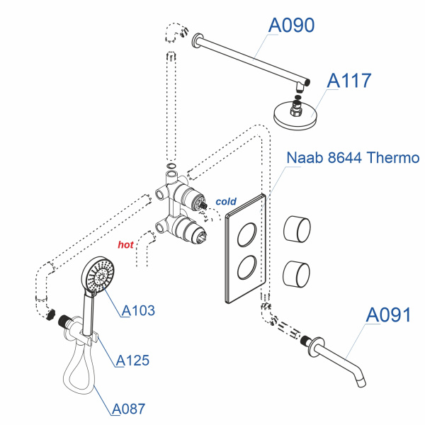 Душевая система с термостатом WasserKRAFT Thermo A178644, хром