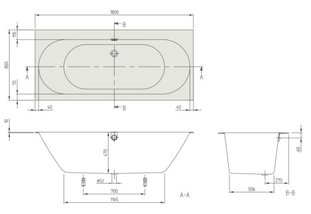 Квариловая ванна Villeroy & Boch Oberon 2.0 (UBQ180OBR2DV-01) 180x80 см (с ножками)