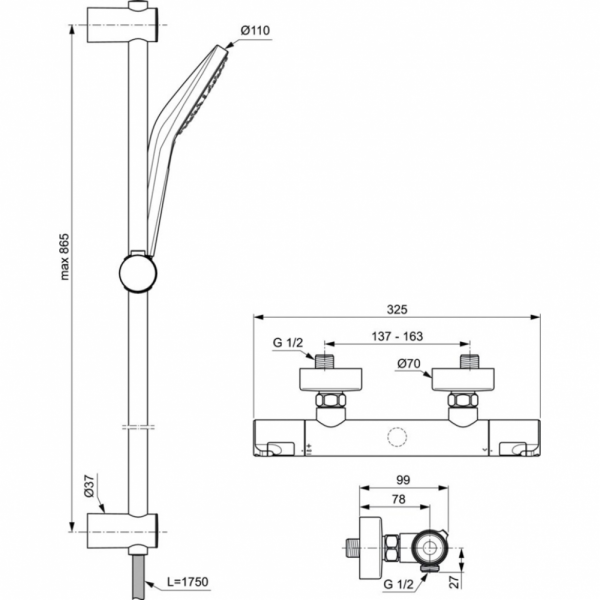 Душевой комплект Ideal Standard Ceratherm T50 A7218AA Душевой комплект Ideal Standard Ceratherm T50 A7218AA