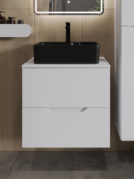 Тумба с раковиной подвесная 60 см, Orange Line Li-60TuwMDF+B01-475MB белый/черный