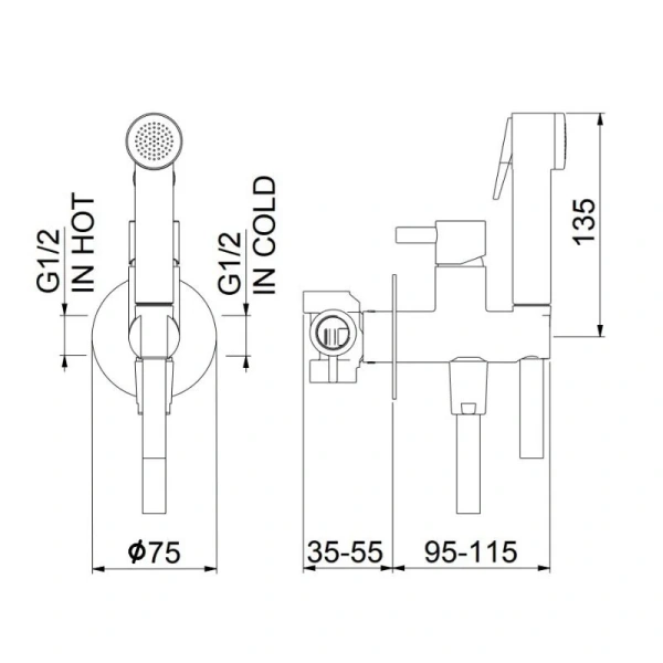 Гигиенический душ со смесителем Webert Elio EL870303560PVC