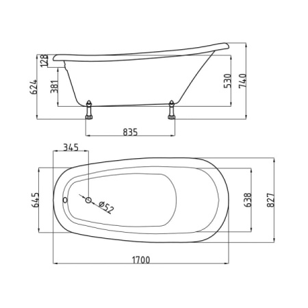 Ванна из искусственного камня (170х83) Aqua Stone  SKARLET_BEL