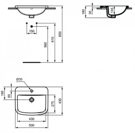 Раковина встраиваемая Ideal Standard Tempo (50х43) T059201