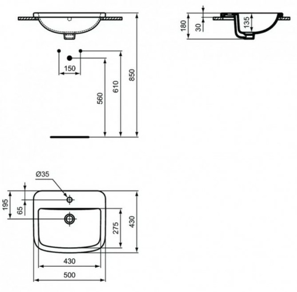 Раковина встраиваемая Ideal Standard Tempo (50х43) T059201