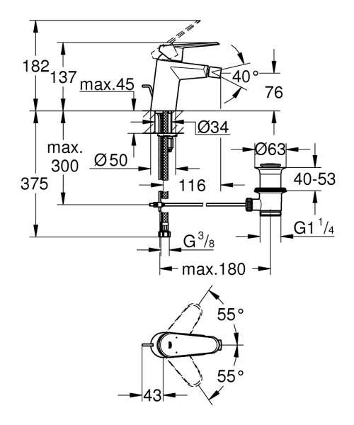 Смеситель для биде однорычажный Grohe Eurodisc Cosmopolitan 33244 002 (33244002) хром