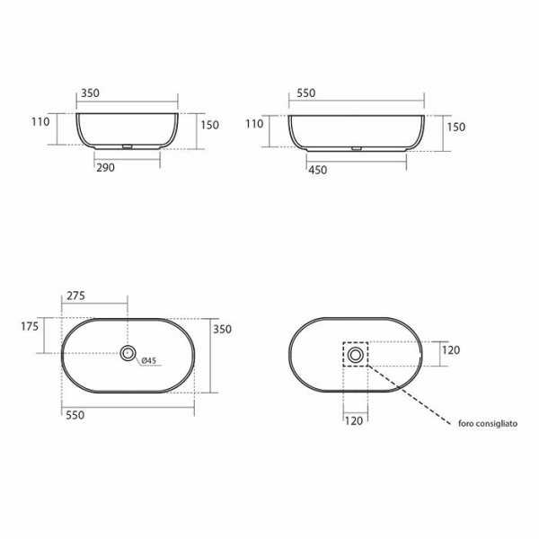 Раковина накладная (55х35) Kerasan Nolita 534601 белый глянец
