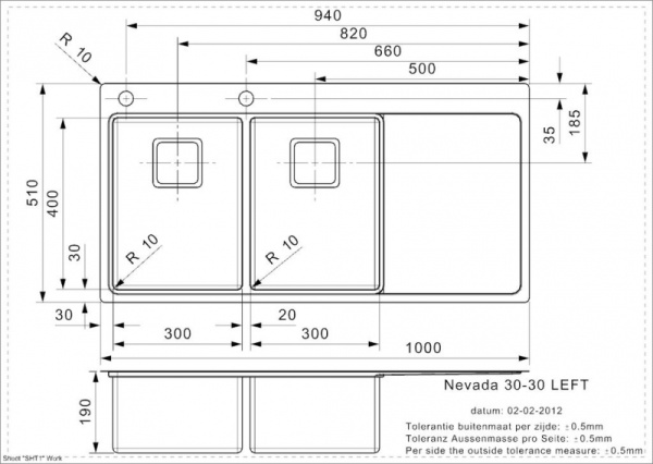 Мойка кухонная Reginox Nevada L (30x30) Left 43109